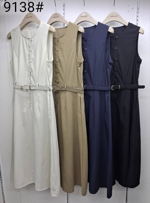 Sleeveless Belted Long Dress
